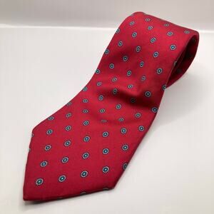 Vintage Kenneth Stevens Red 100% Silk Medallion Foulard Tie Classic Office Gift